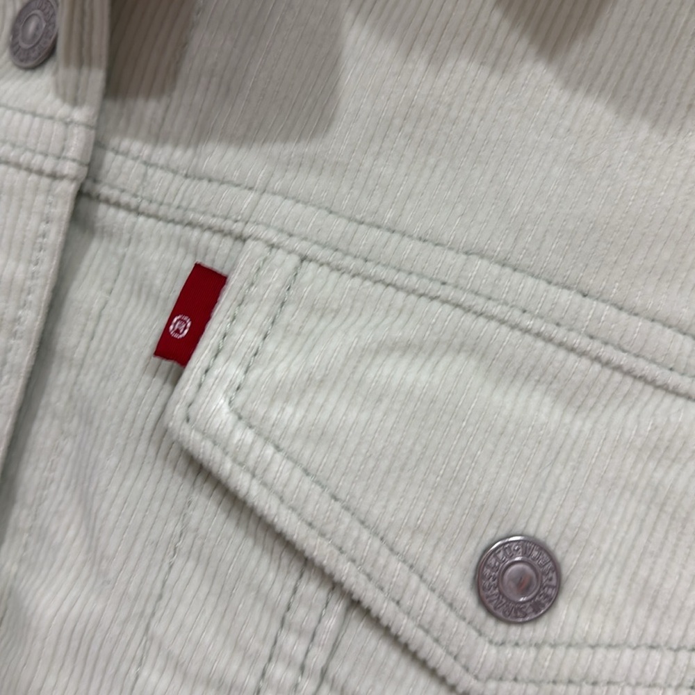 NWT Levi’s Corduroy Baby Cropped Trucker Jacket XSmall Pistachio Green Pockets - Picture 5 of 9